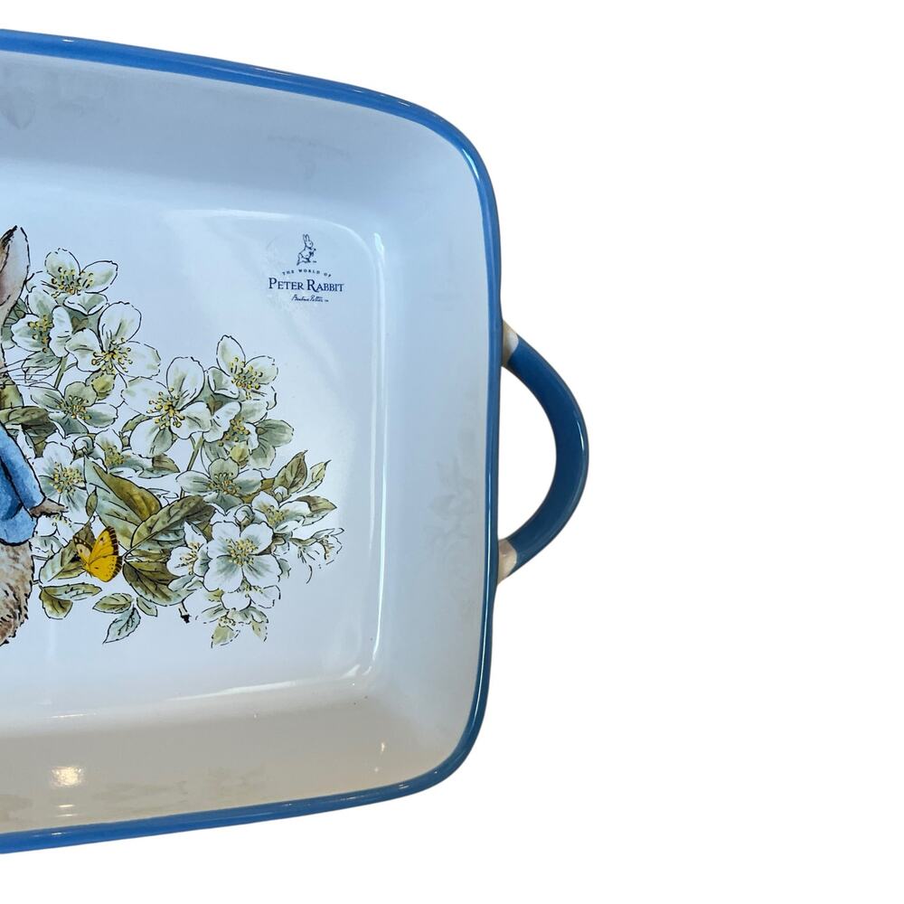 Beatrix Potter Peter Rabbit Rectangular Ceramic Baker Blue Rim Easter  NEW - Picture 6 of 15
